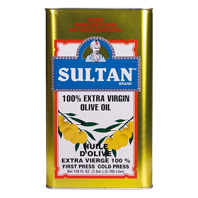 Sultan Premium Extra Virgin Olive Oil – First Cold-Pressed Rich Fruity Flavor – Cholesterol-Free Culinary &amp Skincare EVOO – Ideal for Salads Sautéeing Dips – Imported from Turkey – 128 FL. OZ