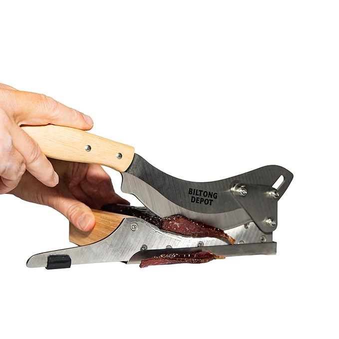 Biltong Depot Stainless Steel Biltong Cutter + Original Biltong Steak Slab with Fat (8oz) | Gift Pack | Air-Dried Beef Jerky Snack | High Protein | Keto &amp Paleo Friendly | Zero Sugar | Gluten Free