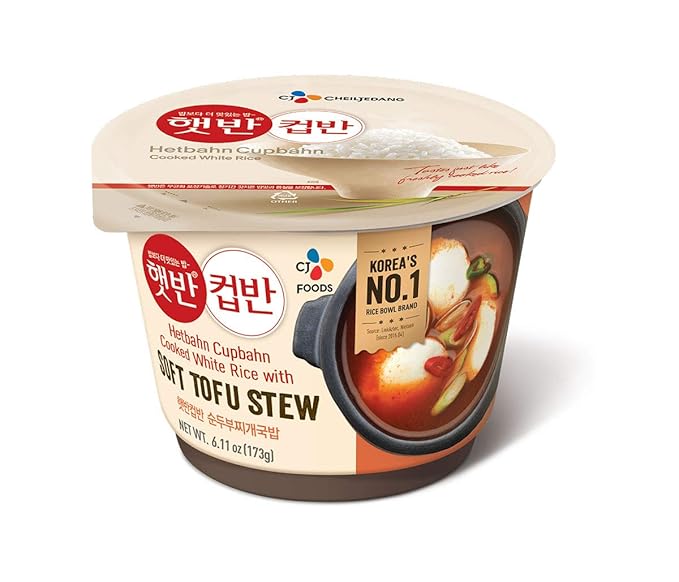 CJ Cupbahn Cooked Rice Bowl With Soft Tofu Stew Spicy Microwavable 6.1-oz (6 Pack) 6Count