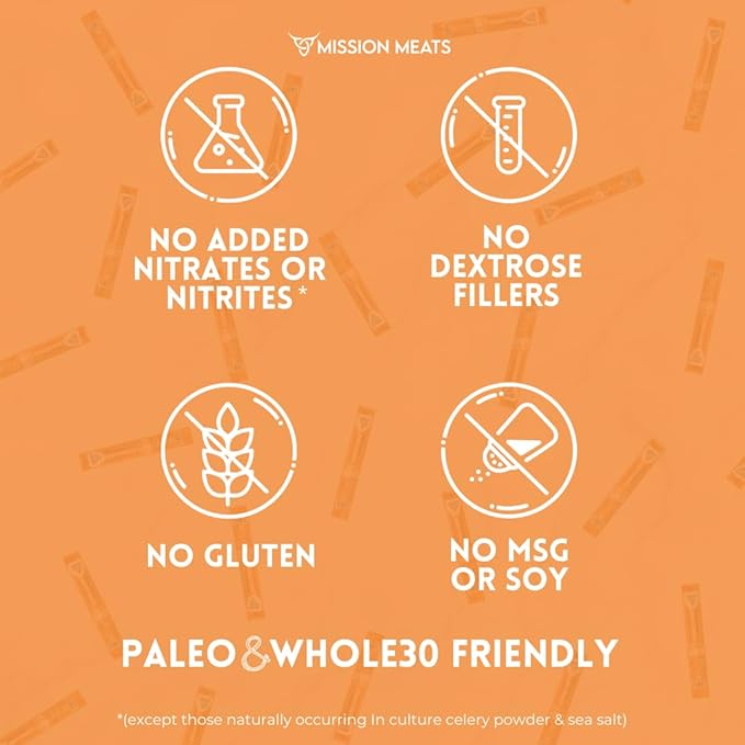 Mission Meats Beef Sticks – 100% Grass Fed &amp Pasture Raised Sugar Free Individually Wrapped Healthy Snacks Whole 30 &amp Paleo Friendly Smoky Turmeric 1oz (48ct)