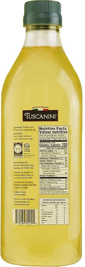 Tuscanini 100% Pure Extra Light Italian Olive Oil 33.8oz (2 Pack) Great for Cooking &amp Baking Product of Italy Certified Kosher (Including Passover)