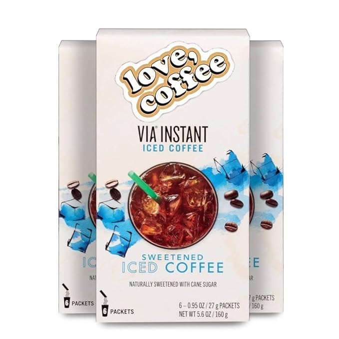 Instant Sweetened VIA Iced Coffee Medium Roast Packets &amp Exclusive Coffee Vinyl Sticker! (18 Packets Total)