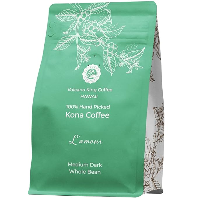 Hawaiian Kona Coffee Beans 100% Kona No Blend No. 1 Grade Medium Dark Roast from Our Coffee Estate in Hawaii Smooth and Low Acidity(L'amour 7 oz)