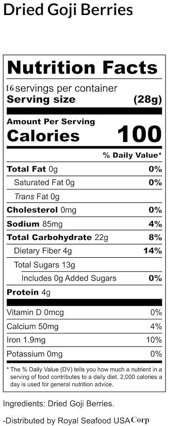 Royal Seafood USA Premium Antioxidant Goji Berries Healthy food For tea &amp soup Pack in USA 九龍堂 宁夏枸杞王 枸杞 泡茶 煮汤 养生 (16oz)