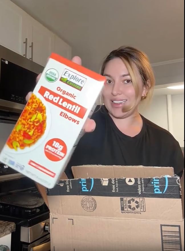 Explore Cuisine Organic Red Lentil Elbows- High Protein &amp Fiber Gluten Free Pasta Easy to Make - Organic Non GMO - 24 Total Servings 8 Ounce (Pack of 6) | Only 2 ingredients