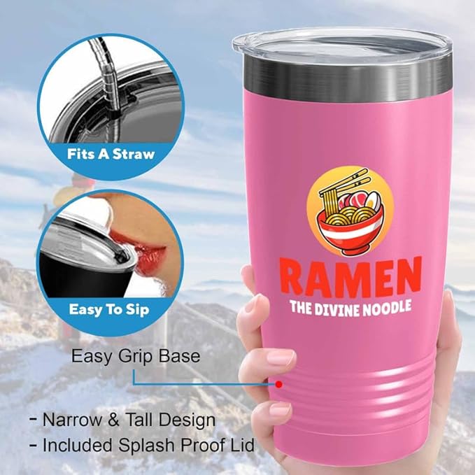 Ramen Lover Pink Edition Viking Tumbler 20oz - The divine noodle - Food Lovers chicken pumpkin vegan pantry spicy noodles