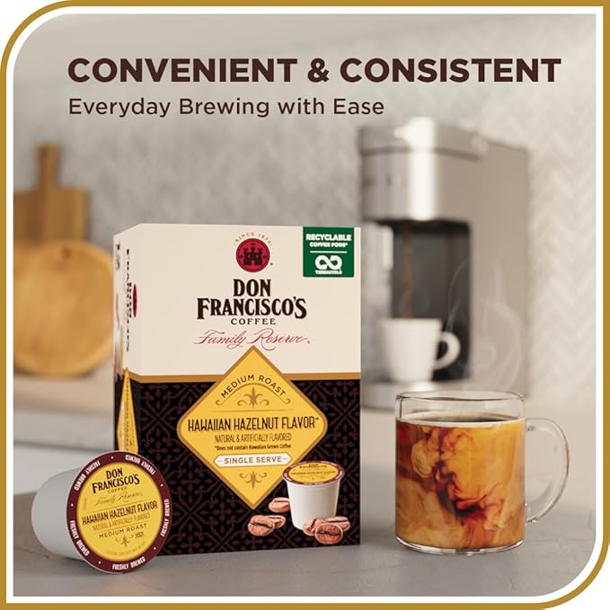 Don Francisco's Hawaiian Hazelnut Flavored Coffee Pods 100 Count Medium Roast Compatible with Keurig Brewers