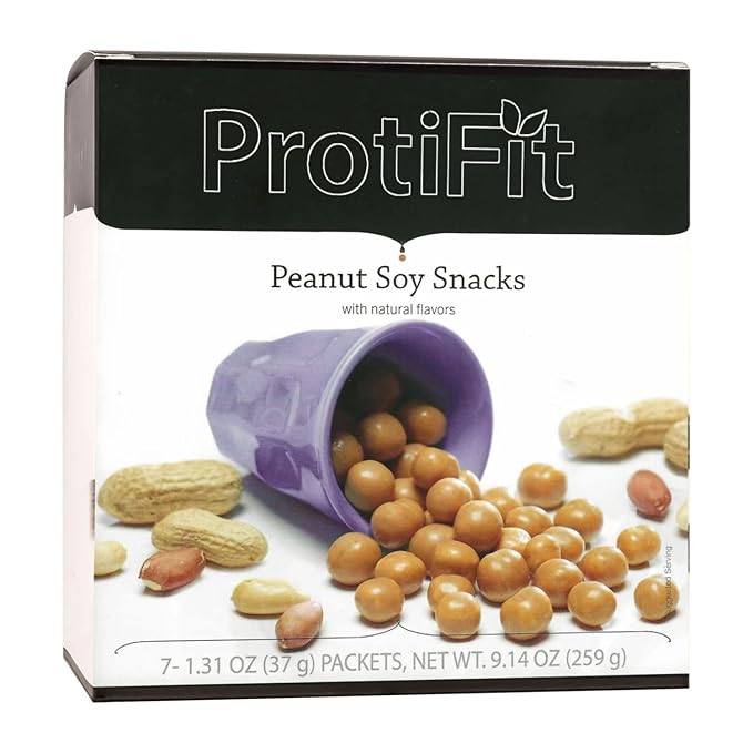 PROTIFIT - High Protein Soy Snack Puffs 15g Protein Low Calorie Low Fat Low Sugar Low Carb Ideal Protein Compatible 7 Servings Per Box (Peanut)