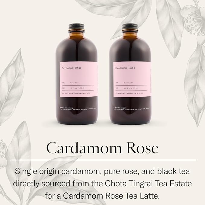 Dona Cardamom Rose Tea Concentrate Small-Batch Single-Origin Spices Hot or Iced Chai 16 Fl Ounce Bottles (Pack of 2) (Standard 32 Fl Oz)