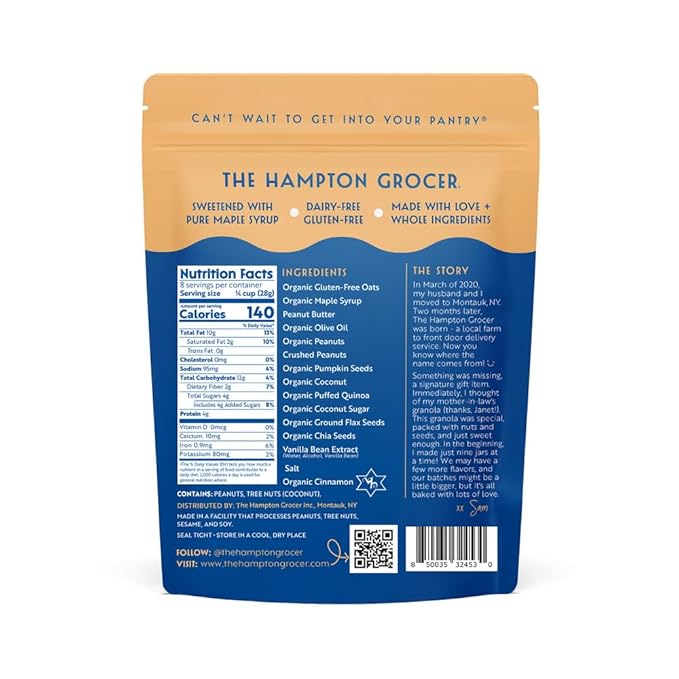 The Hampton Grocer Peanut Butter Crunch Granola 3 pack - Light &amp Crispy Clusters with Pure Maple Syrup Cinnamon Whole Nuts &amp Super Seeds Protein-Packed Crunchy Small-Batch 8oz