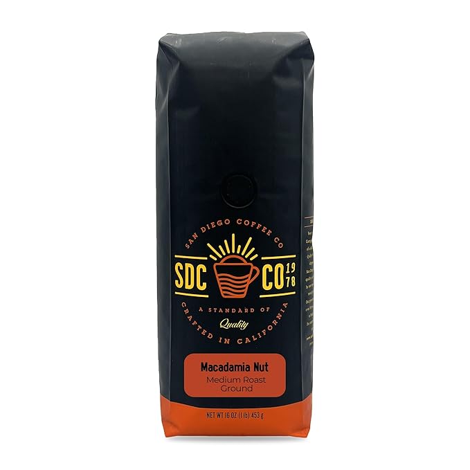 San Diego Coffee Macadamia Nut Medium Roast Ground Coffee 16-Ounce Bag Café molido tostado