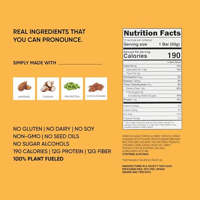 TRUBAR Vegan Protein Bar Saltylicious Almond Love Gluten Free Plant Based High Fiber Dairy Free Low Fat Non GMO No Sugar Alcohols 12G Lean Protein 13G Fiber Healthy Snack Bars 12 CT