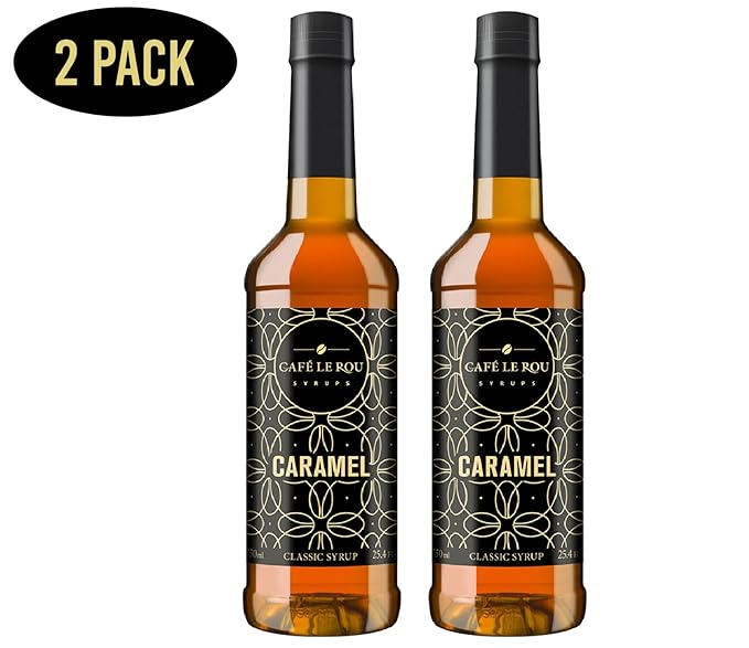 NEW Café Le Rou Caramel Coffee Syrup 25.4 oz Cafe Syrup (Caramel 2-pack)*Includes 2 Coffee Syrup Dispensers*Flavoring Syrup for Coffee Tea and Espresso