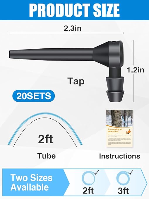 20Set Maple Syrup Tapping Kit - Maple Tree Taps and 2ft Food Grade Tubing Drop Lines Extractors for Starter Supplies Pure Birch Syrup Collection