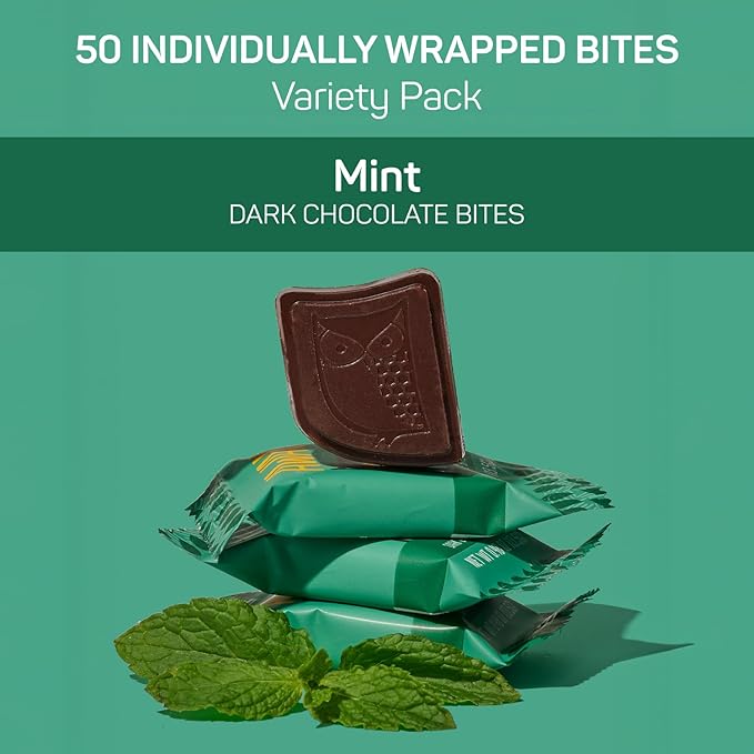AWAKE - Caffeinated Chocolate Bites - Mint Dark Chocolate 50 Bites - 50mg Caffeine - Individually Wrapped Energy Bites - Coffee Alternative - Fairtrade Gluten Free Non GMO - 0.48oz