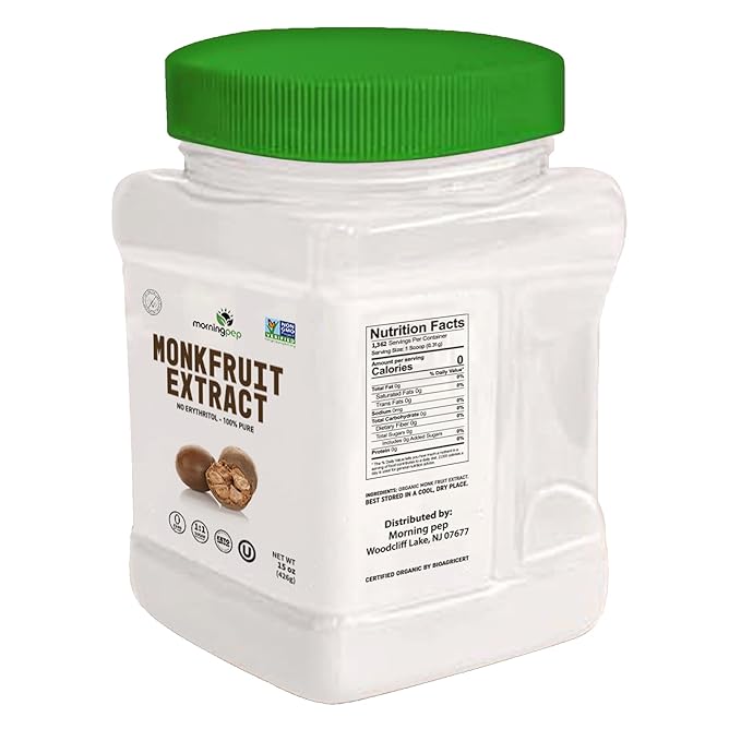 Morning Pep 100% Pure Monk Fruit extract sweetener No Erythritol Monkfruit Extract Powder NON-GMO Project Verified Keto Certified OU kosher No Fillers Zero Calories | Over 1350 Servings | 15 oz