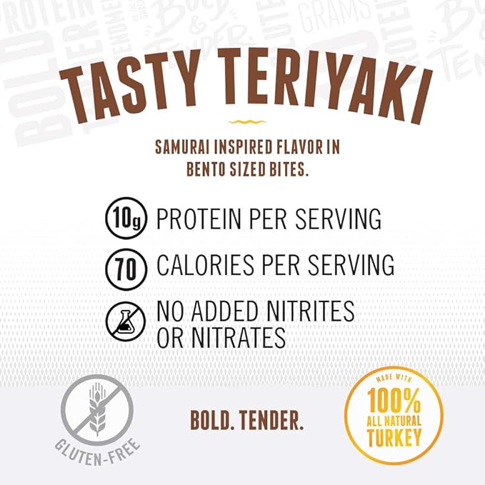 Perky Jerky Tasty Teriyaki Turkey Jerky 2.2oz (Pack of 12) - Low Sodium - 10g Protein per Serving - Low Fat - 100% U.S. Sourced - Tender Texture TURKEY - Teriyaki 26.4 Ounce