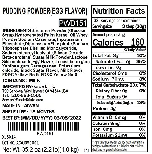 Fanale Premium Egg Pudding Bubble Tea Flavoring Powder | Perfect for Baking Smoothies Desserts and Drinks | Instant Flavoring Powder for Boba Milk Tea - 2.2 Pounds (Pack of 1)
