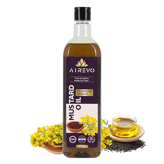 AIREVO Unrefined Wood Pressed Black Mustard Oil – Kolhu/Kacchi Ghani/Chekku/Marachekku Cold Pressed – Pure &amp Chemical-Free – Kachi Ghani Sarso Tel – Rich In Nutrients – (1000ML)