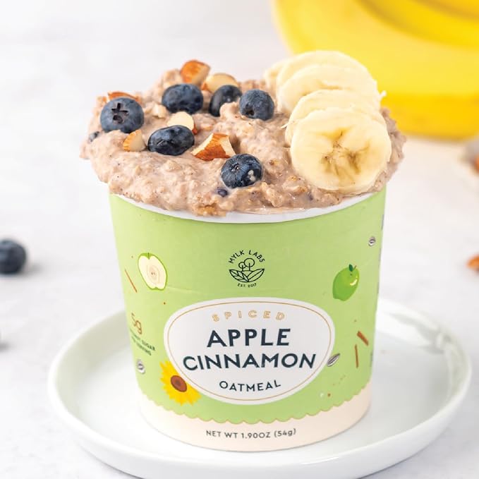 Mylk Labs Apple Cinnamon Protein Oatmeal Cups Whole Grain Low Sugar High Fiber Breakfast with Superfoods Quick &amp Easy On the Go Instant Oatmeal Rolled Oats Gluten Free Vegan Nut Free 6