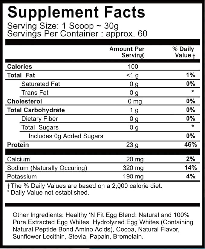Healthy 'N Fit 100% Egg Protein- Chocolate (4lb): 100% Egg White Protein. Zero Lactose Zero Sugar.- Ultra Pure Natural Egg Protein Isolate
