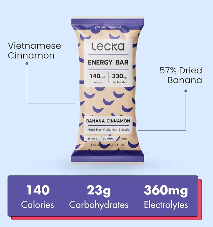 Lecka Energy Bar 12 Bars | Natural Energy from Tropical Fruits Vegan Gluten Free (12 Bars Banana Cinnamon)