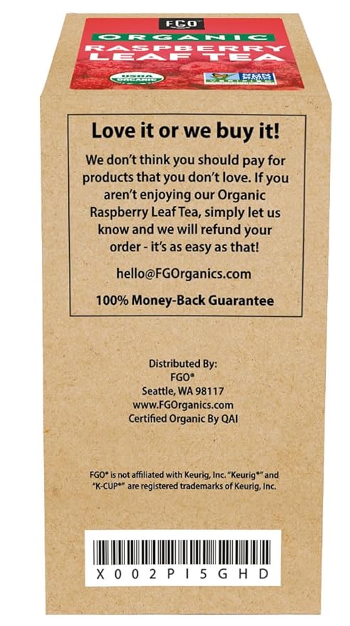 FGO Organic Raspberry Leaf Tea K-Cup Pods for Keurig 24 Count (Pack of 1) Naturally Caffeine-Free Herbal Tea USDA Organic Non-GMO &amp Recyclable