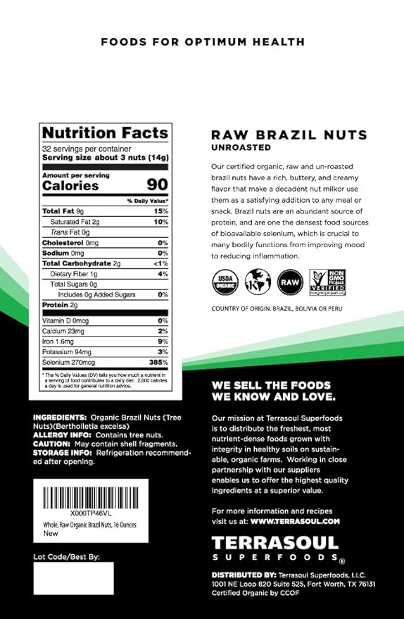 Terrasoul Superfoods Organic Brazil Nuts 1 Lb - Raw | Unsalted | Rich in Selenium