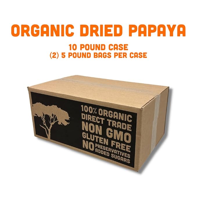 Mavuno Harvest Papaya Dried Fruit Snacks | Organic Dried Papaya Slices | Gluten Free Healthy Snacks for Kids and Adults | No Sugar Added Vegan Non GMO Direct Trade | Bulk 10 Pounds