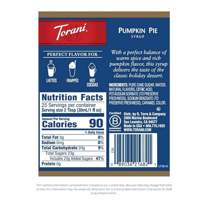 Torani Syrup Pumpkin Pie 25.4 Ounces (Pack of 4)