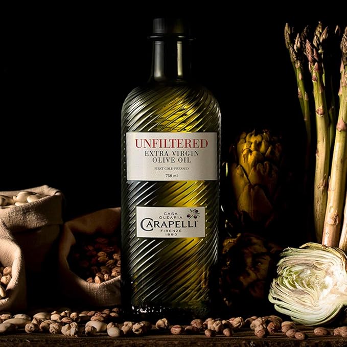 Carapelli - Unfiltered Organic Extra Virgin Olive Oil: First Cold-Pressed EVOO – 33.8 Fluid Ounces (1 Liter)