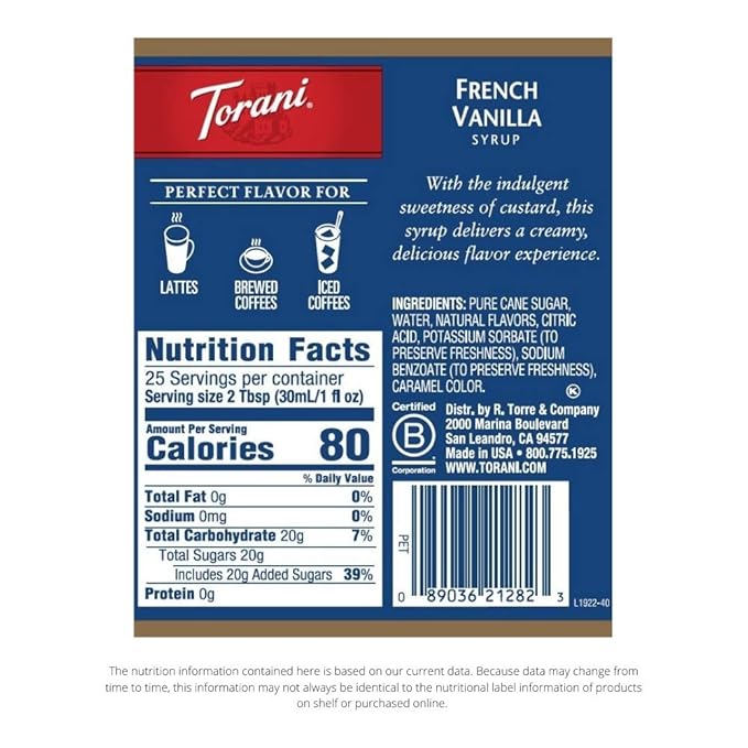 Torani Syrup French Vanilla 25.4 Ounces (Pack of 4)