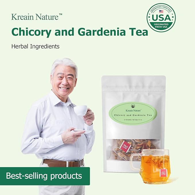 12 Bags Chicory &amp Gardenia Herbal Tea - Supports Blood Sugar Digestion Weight &amp Sleep Natural Sugar-Free Blend Vegan &amp Caffeine-Free (4 Pack)