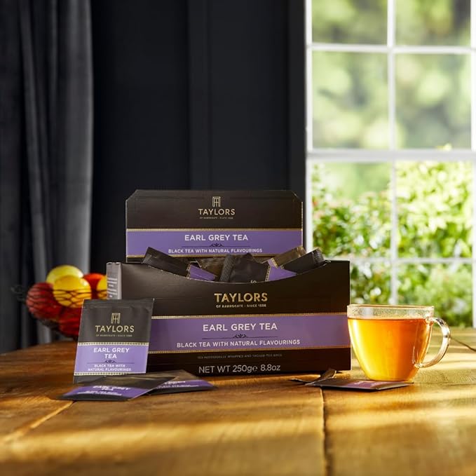 Taylors of Harrogate Earl Grey Black Tea Individually Wrapped Bags 100 Count (Pack of 1) Fragrant Delicate &amp Light Caffeinated Enjoy Hot or Iced 100 Teabags
