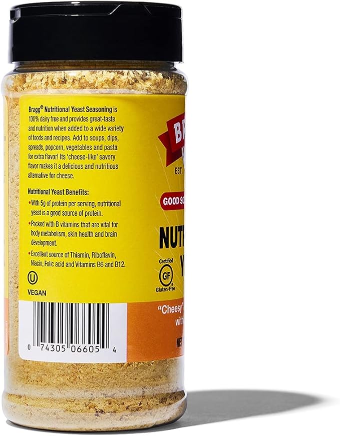 Bragg Nutritional Yeast Seasoning – Vegan Gluten Free Cheese Flakes – Good Source of Protein &amp Vitamins – Nutritious Savory Parmesan Cheese Substitute – Non GMO Verified 4.5 Ounce 4-Pack
