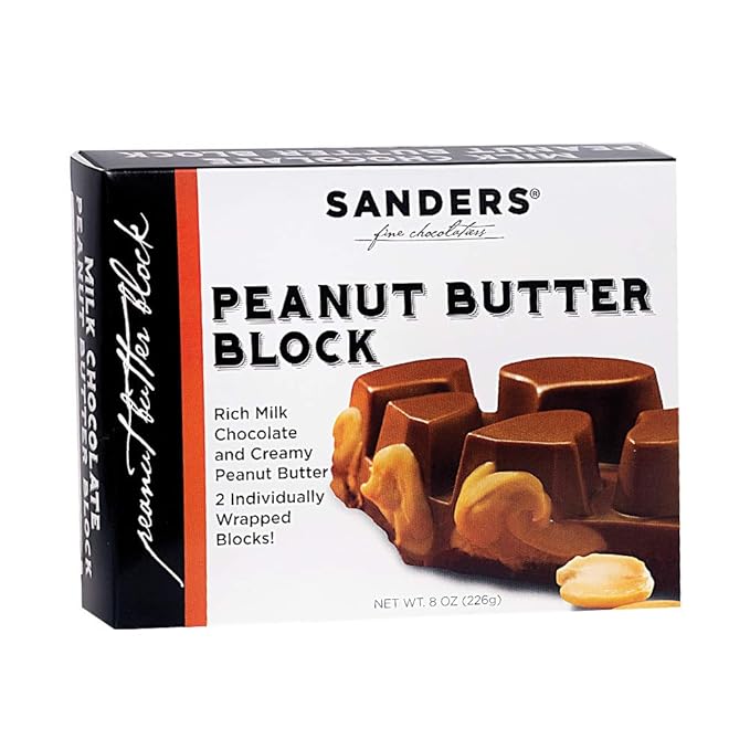 Sanders Milk Chocolate Covered Peanut Butter Block Gift Box of 2 Individually Wrapped 4 oz Blocks