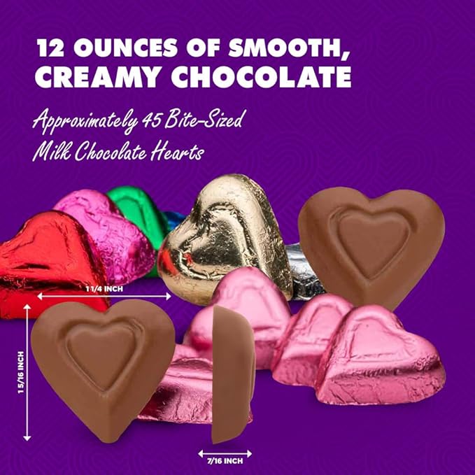 Madelaine Milk Chocolate Mini Hearts Individually Wrapped Rainbow Foil - Easter Candy Bulk for Kids Classroom Gifts &amp Treat Bags 12 oz