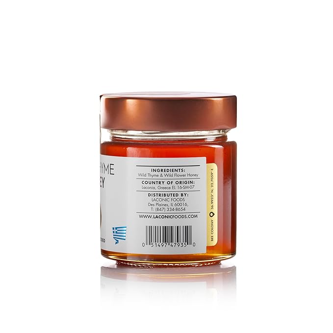Laconic Foods | Wild Thyme Honey | Raw &amp Unfiltered Greek | Fourth-Generation Beekeepers | Single-Origin Mediterranean | 315g
