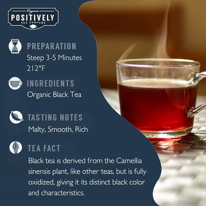 Organic Positively Tea Company Organic Black Tea Bags 100 Count Eco-Friendly Tea Bags Non-GMO