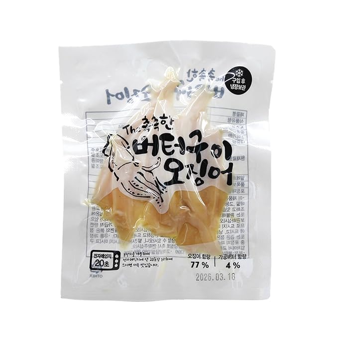The Buttery Roasted Squid Jerky Snacks Soft dried seafood 2.36 oz (pack of 8) Juicy and tender squid grilled with butter