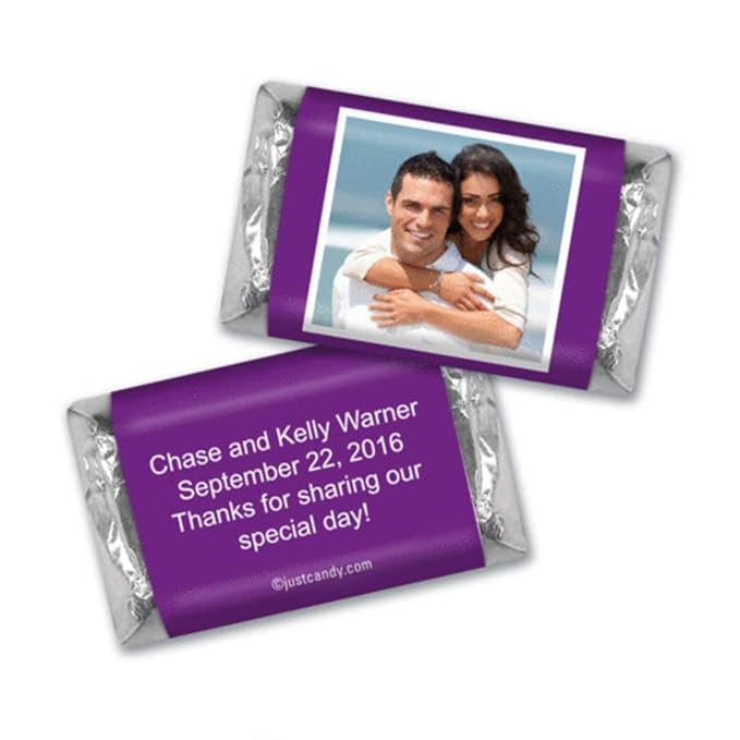 Personalized Wedding Candy Favors with Photo Mini Wrappers - Purple