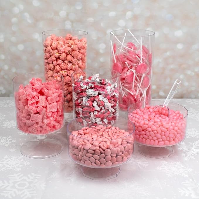 9lbs Pink Candy Buffet Set With Jelly Beans Lollipops Chocolate Gems Sanded Gummy Bears Fruit Chews and Popcorn For Parties (Feeds 24-36 People) - Candy Only