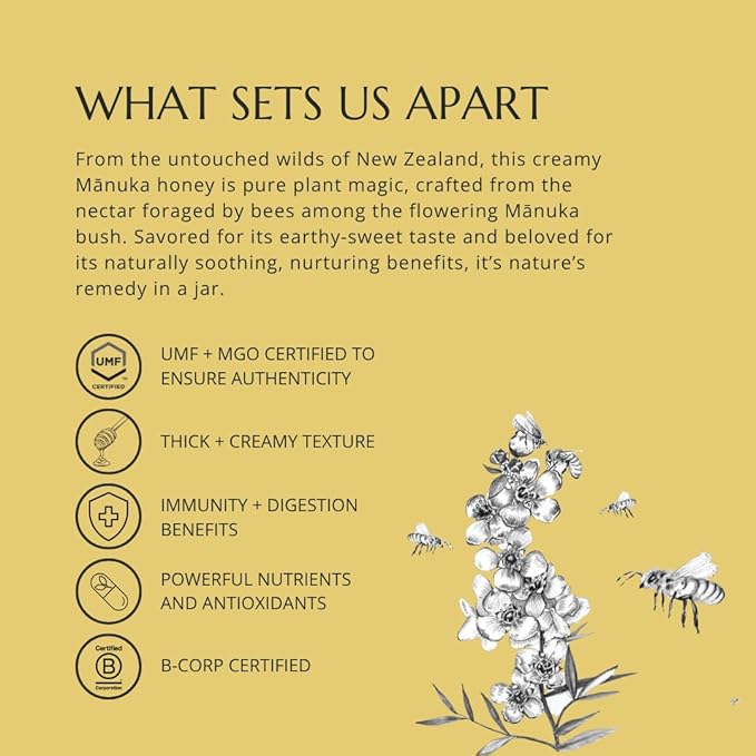 BeeNZ Raw Manuka Honey Certified UMF 20+ (MGO 829+) Pure New Zealand Manuka Natural Sweetener Superfood Honey for Wellness Support No Sugar Added Traceable from Hive to Jar Travel Friendly Size