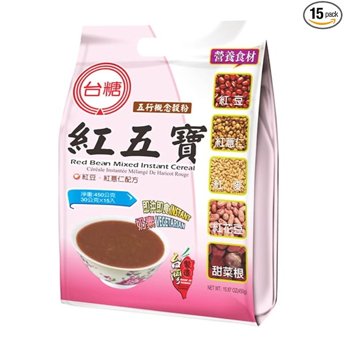 台糖红五宝 (红豆 红薏仁 红麦 红花生 甜菜根）Red Bean Mixed Instant Cereal 15 Sachets (450g)