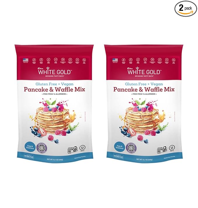 Extra White Gold Pancake &amp Waffle Mix – For Baking Cakes Cupcakes Desserts – [Gluten Free] [Nut Free] [Free of the Top 14 Major Allergens] – 14.1 Ounces (2 Pack)
