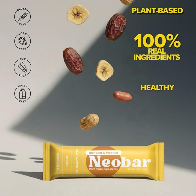 NEOBAR Banana Peanut Fruit and Nut Bars - Plant-Based Vegan Snack Bars Gluten Free Dairy Free Snacks No Added Sugar No Preservatives Non-GMO | 12 Count