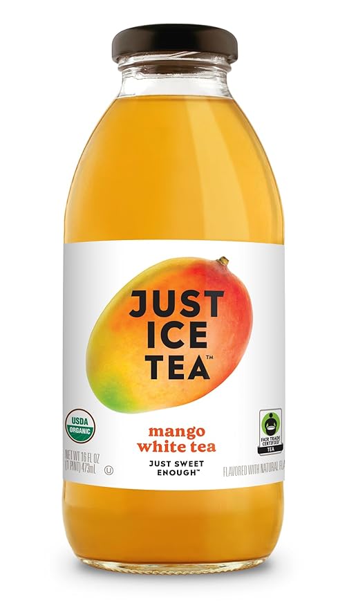 Just Ice Tea Organic Iced Tea 16 Fl Oz Glass Bottles (Mango White Tea Pack of 12)