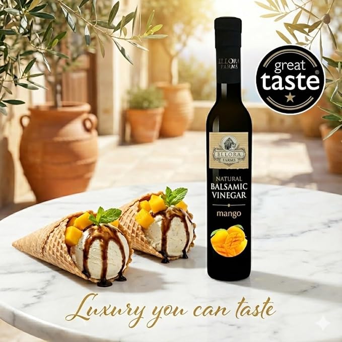 Ellora Farms Orange Balsamic Vinegar Real Fruit Infused Thick Barrel Aged No-added sugars No-preservatives Glass bottle 8.5 oz (Orange)