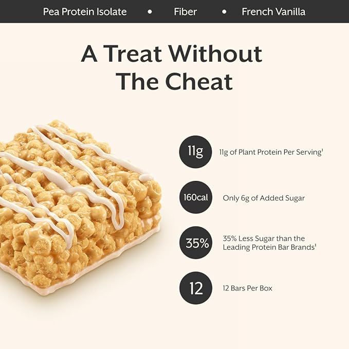 ProMix Nutrition Protein Plant Based Puff Bars - French Vanilla - Marshmallow Crispy Treat - High Protein &amp Low Calorie - 12 Bars