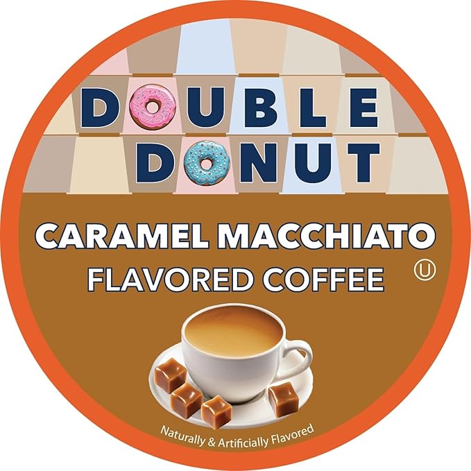 Double Donut Coffee Caramel Macchiato Flavored Coffee PodsMedium Roast Coffee Compatible with Keurig K Cups Brewers 72 Count